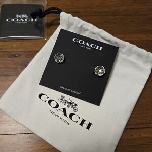 Coach Earrings with Swarovski Crystals Silver Studs NWOT